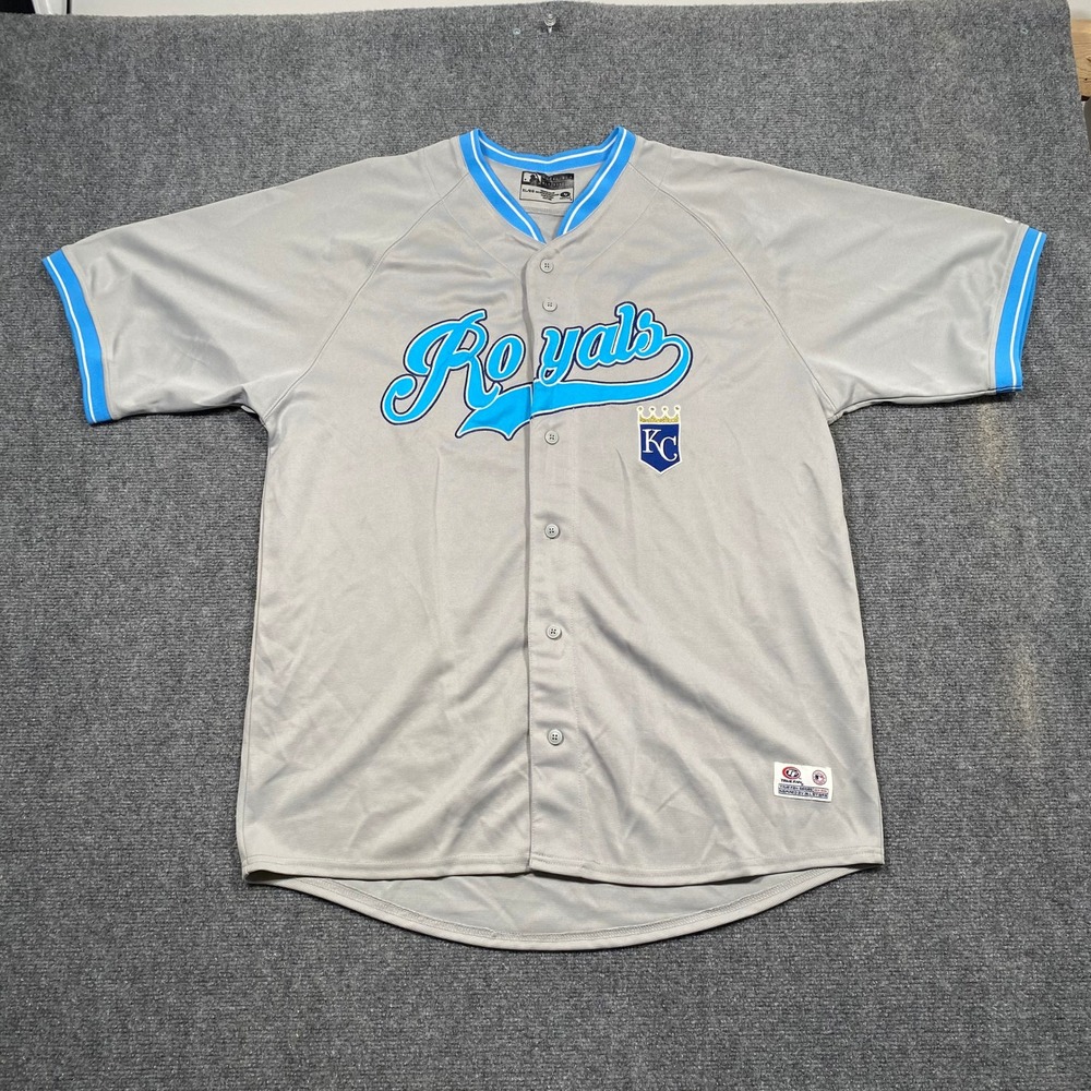 Majestic Kansas City Royals Baseball Jersey Mens XL MLB Cool Base Gray Blue